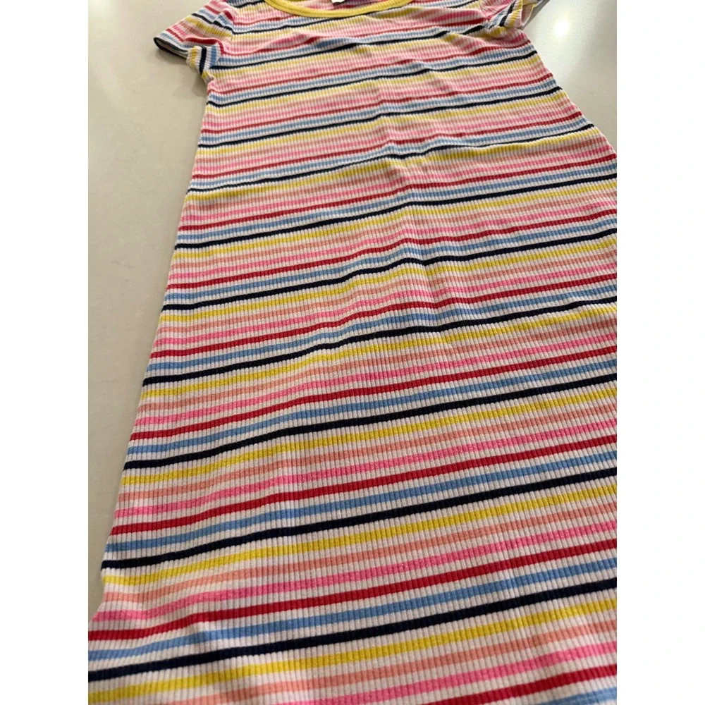 Old Navy Girls Rib-Knit Multi-Color Striped Short Sleeve Swing Dress L 10-12